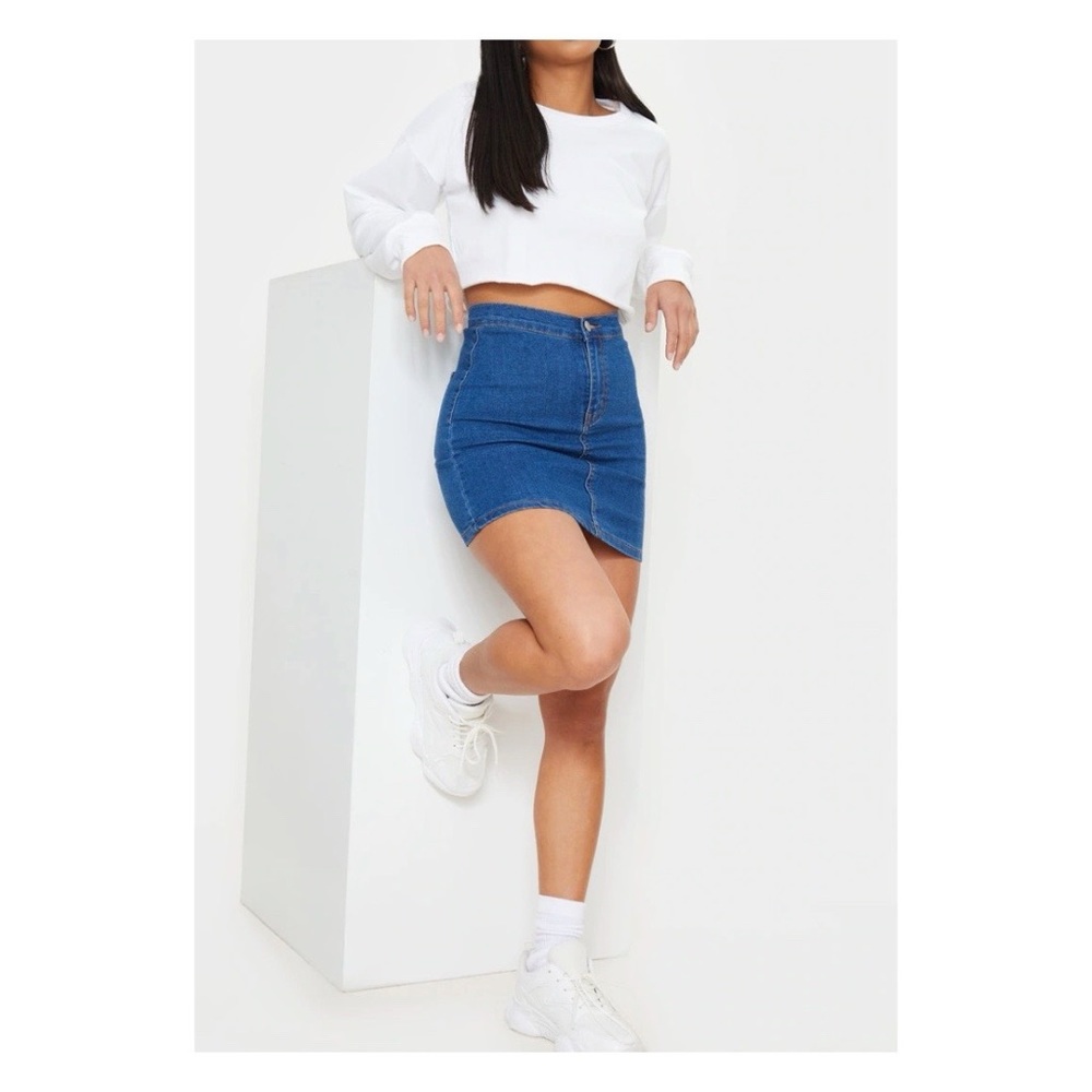 Petite Mid Blue Wash Disco Fit Denim Skirt - Picture 2 of 9